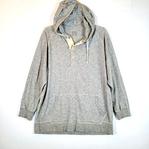 J. Crew Mens Cotton Pullover Pocket Button Hoodie Sweater Size XL Gray Preppy